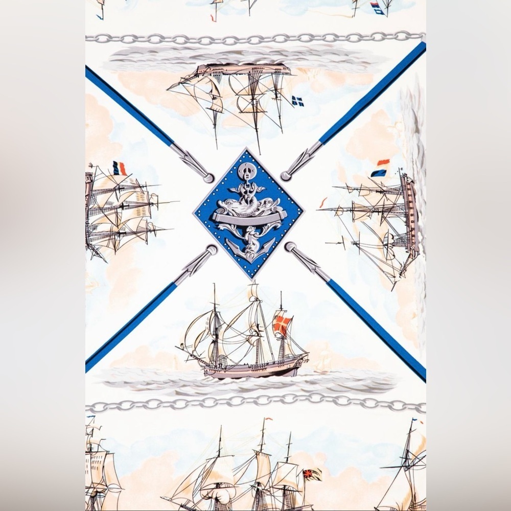 HERMES Never Worn Vintage “The Wooden Marine” Pink Carre 90 Silk Twill Scarf - Picture 3 of 16